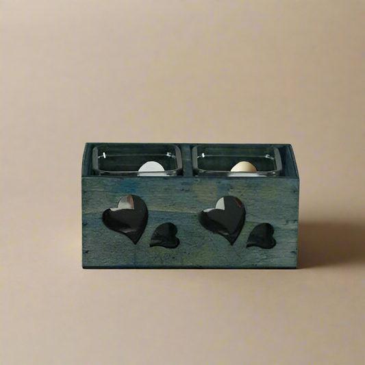 Two Part Blue Tealight With Cut Out Heart Detail