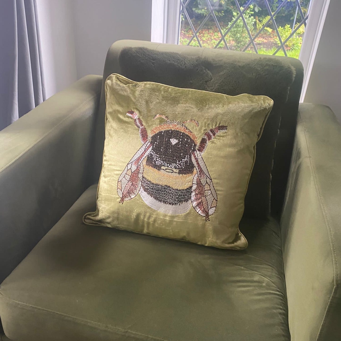 Handmade Bee Embroidered Cushion