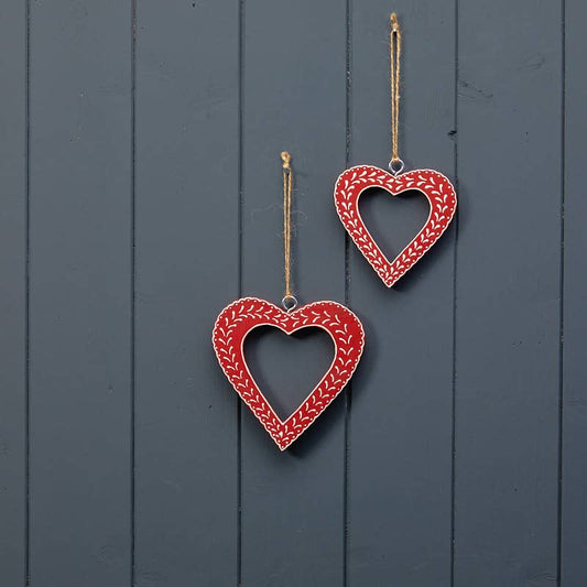 Hanging Red Heart With White Kerry Work