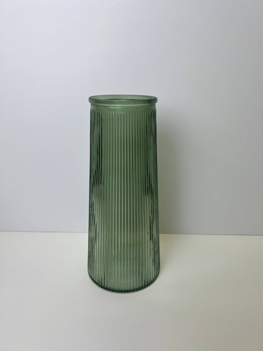 Vintage Green Tall Ribbed Vase