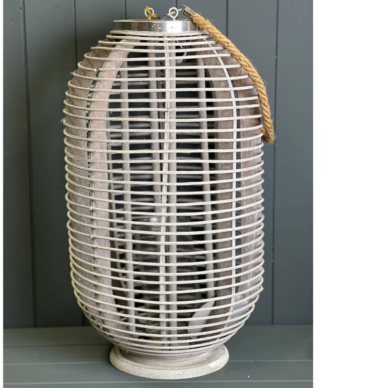 Greywashed Rattan Lantern