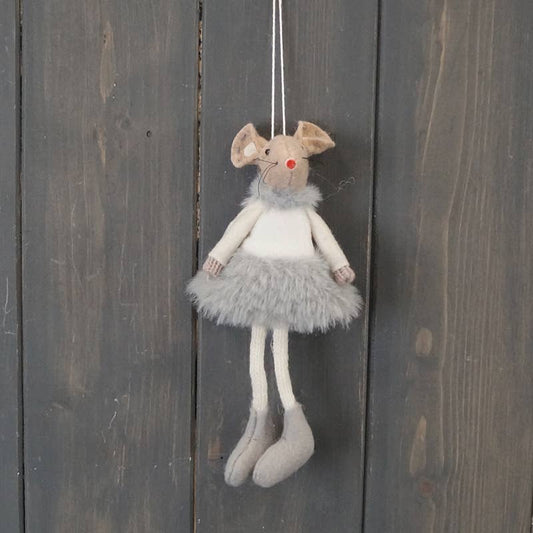 Grey Hanging Fabric Mouse With Skirt