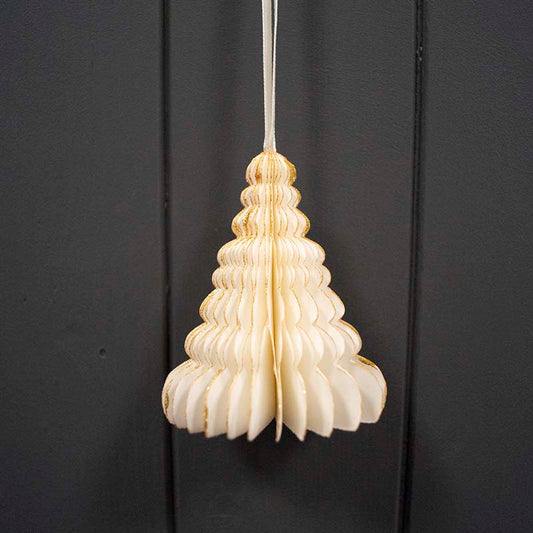 Hanging Antique White Tree Paper Bauble - Set of 6