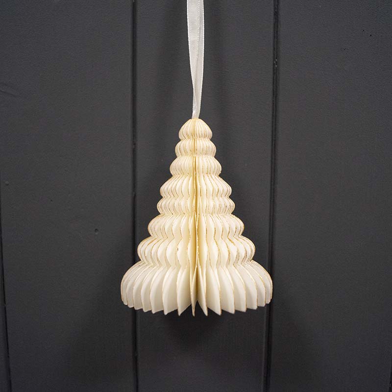 Hanging Antique White Tree Paper Bauble - Set of 6