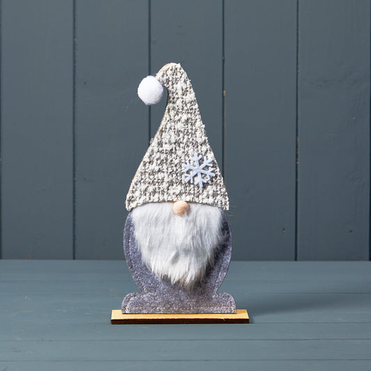 Grey Felt Gonk On Wooden Base