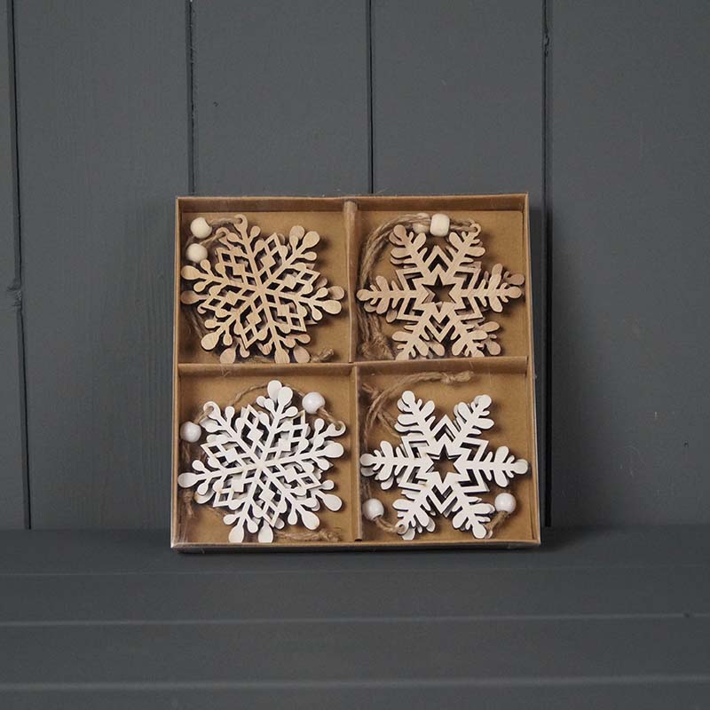 Set Of Eight Wooden Snowflakes