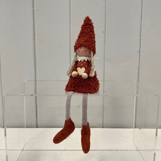 Orange Boucle Sitting Doll With Wooden Heart