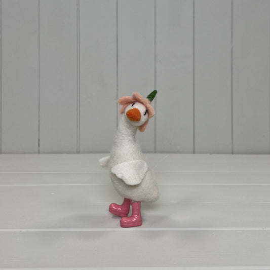 Felt Duck With Wellies And Flower Hat