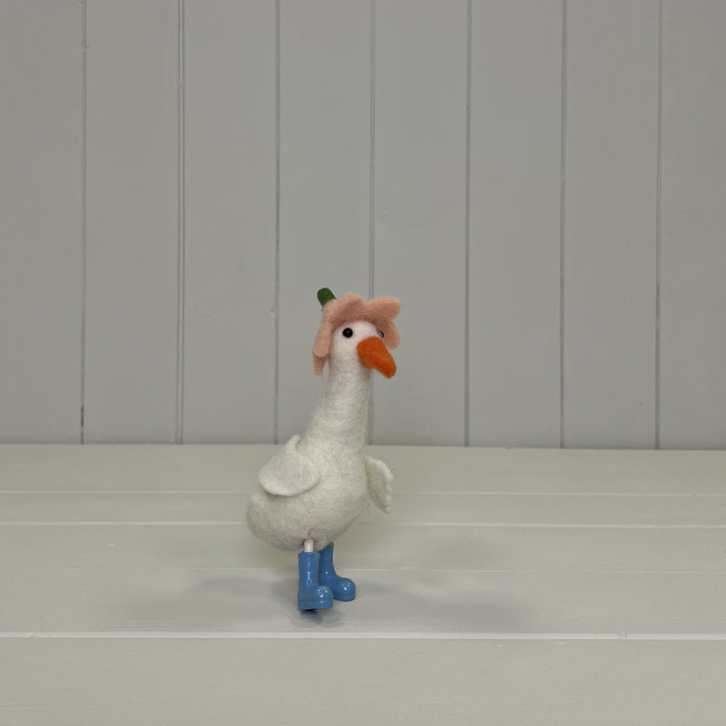Felt Duck with Blue Wellies and Flower Hat