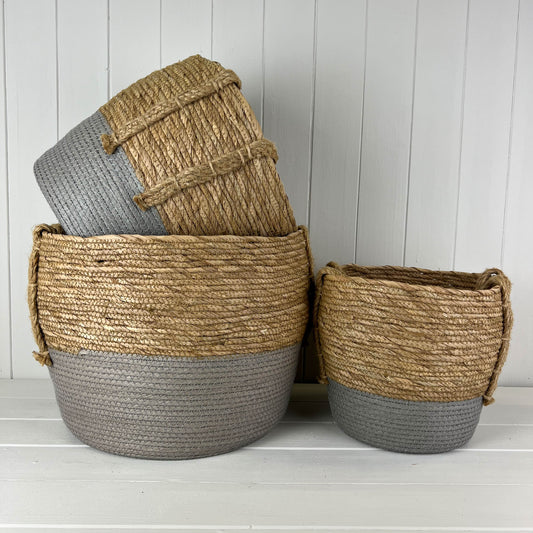 Grey Straw Baskets - Set of 3