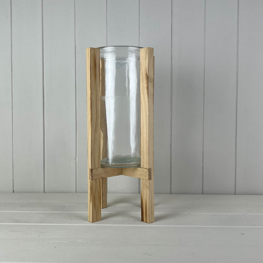 Glass Lantern With Wooden Frame