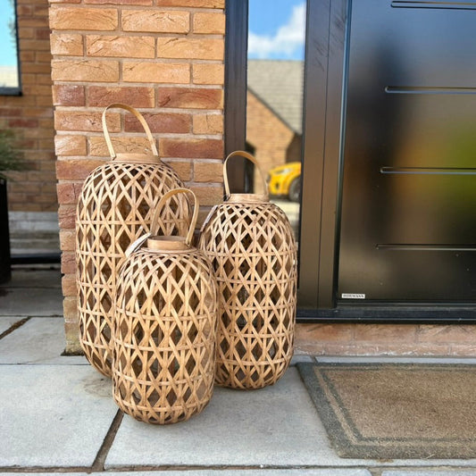 Oval Bamboo Lantern With Glass Insert