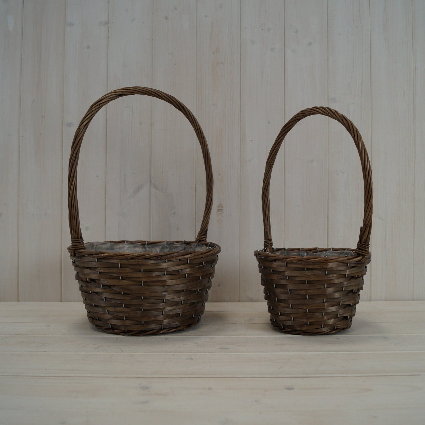 Brown Willow Core Basket with Overhandle