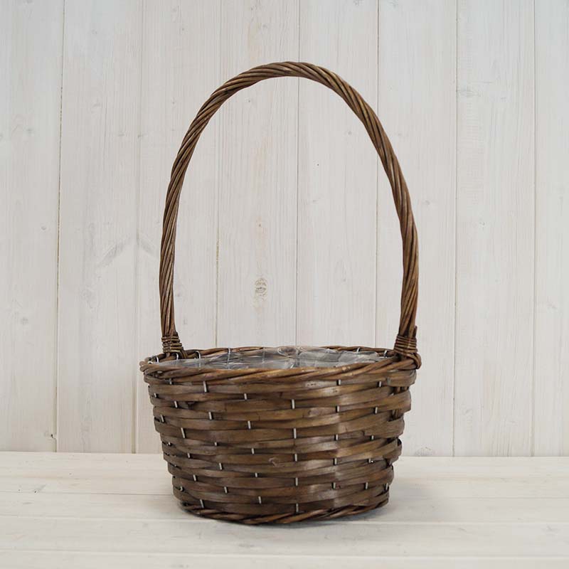 Brown Willow Core Basket with Overhandle