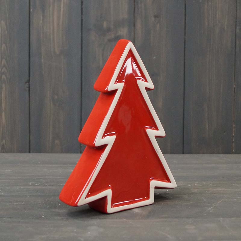 Large Red Ceramic Tree with White Edging