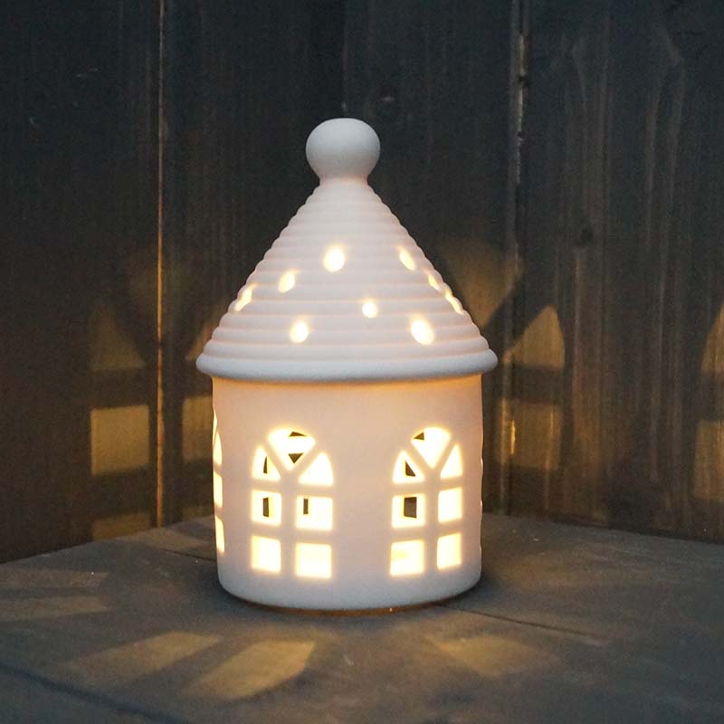 White Glazed Ceramic LED House