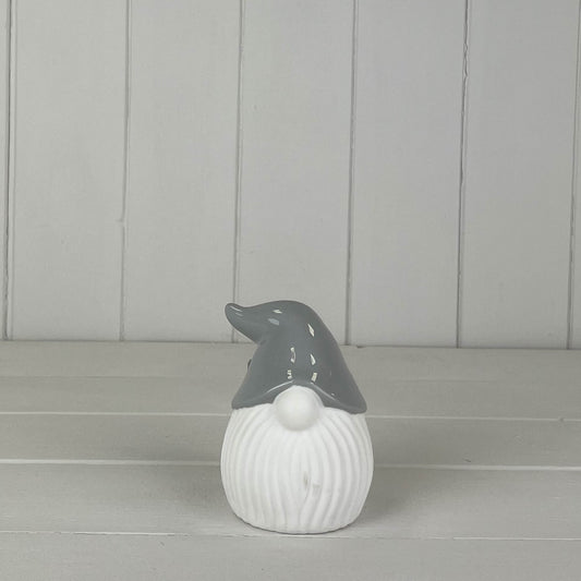 Ceramic Gnome With Grey Hat LED
