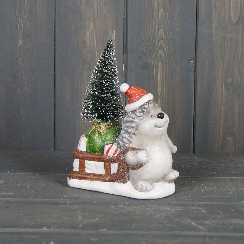 Hedgehog with Sledge and Light Up Tree