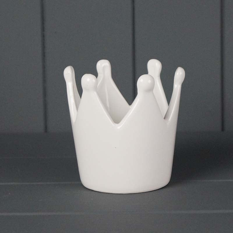 Ceramic Crown Tealight Holder - White