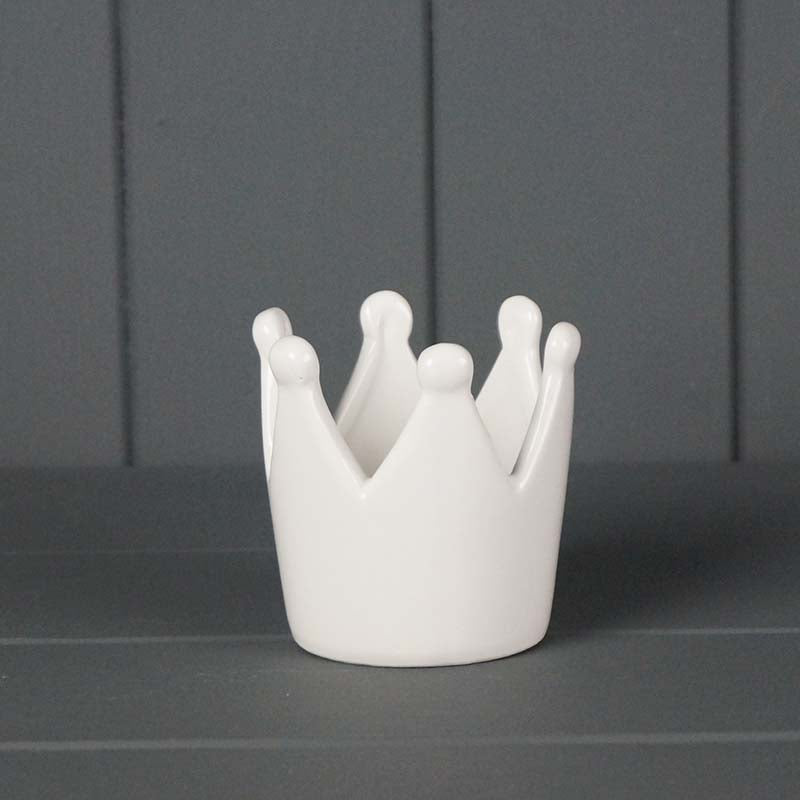 Ceramic Crown Tealight Holder - White