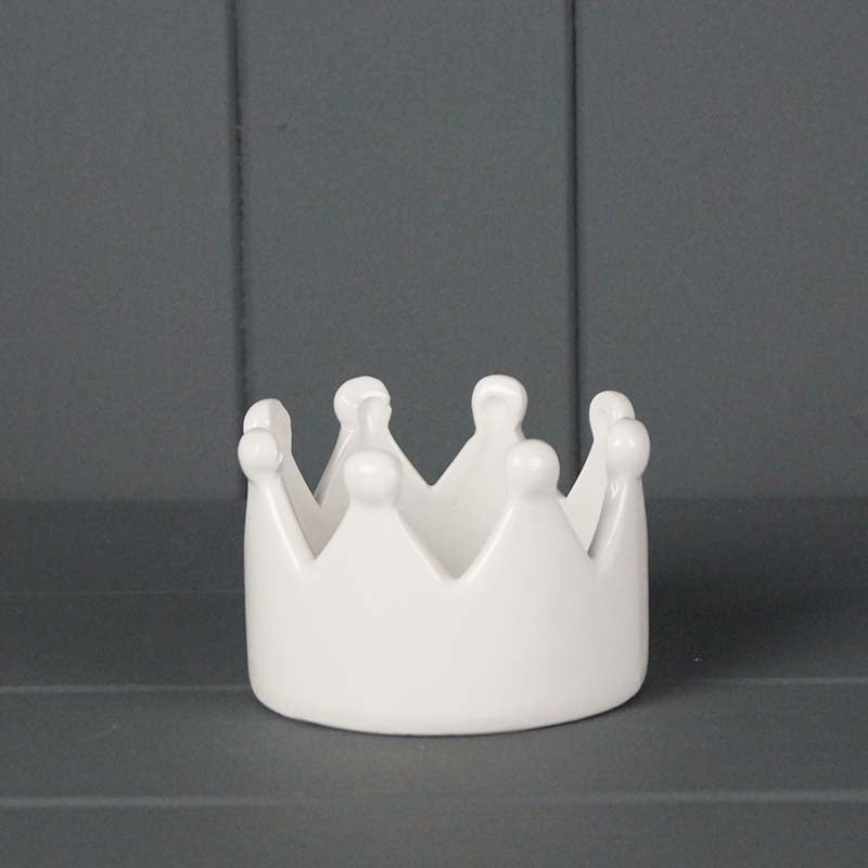 Ceramic Crown Tealight Holder - White