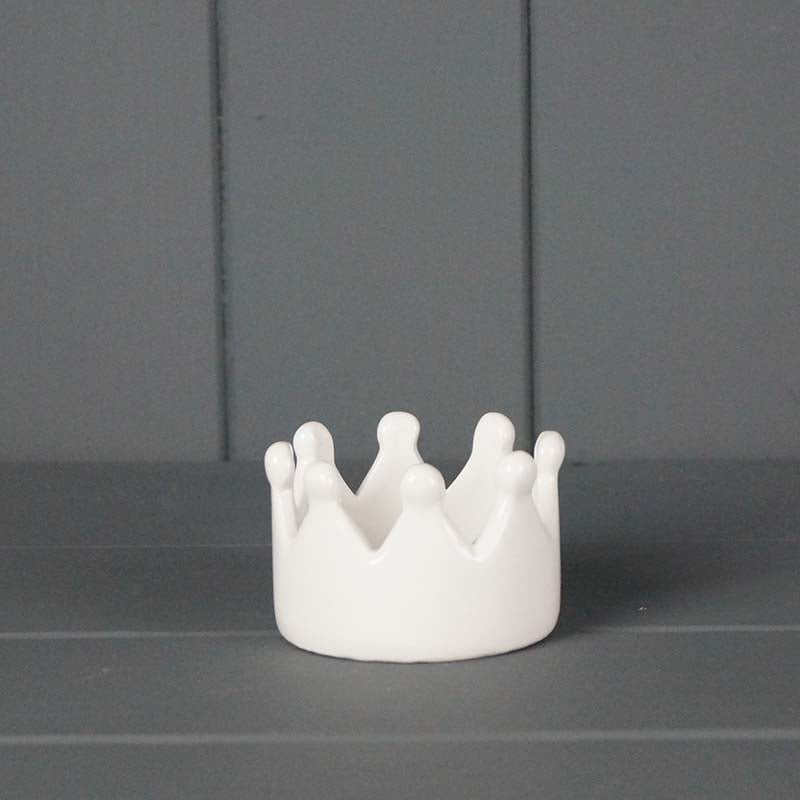 Ceramic Crown Tealight Holder - White