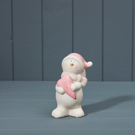 Pink Ceramic Snowman