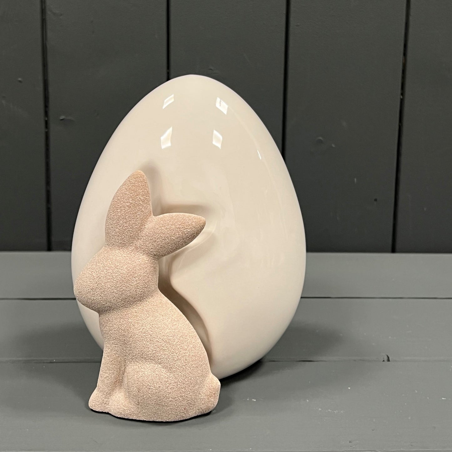 Ceramic White Egg with Rabbit Ornament