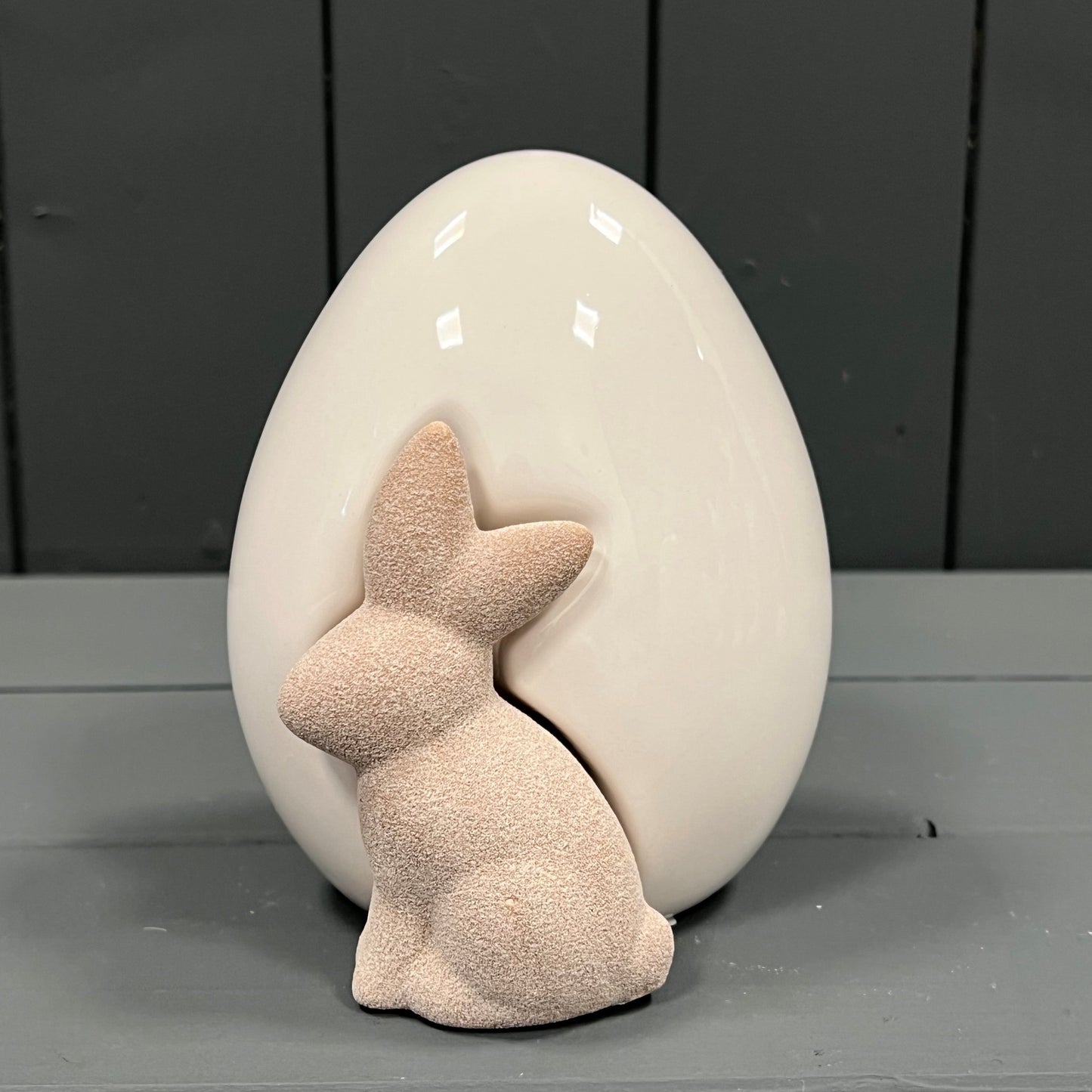 Ceramic White Egg with Rabbit Ornament