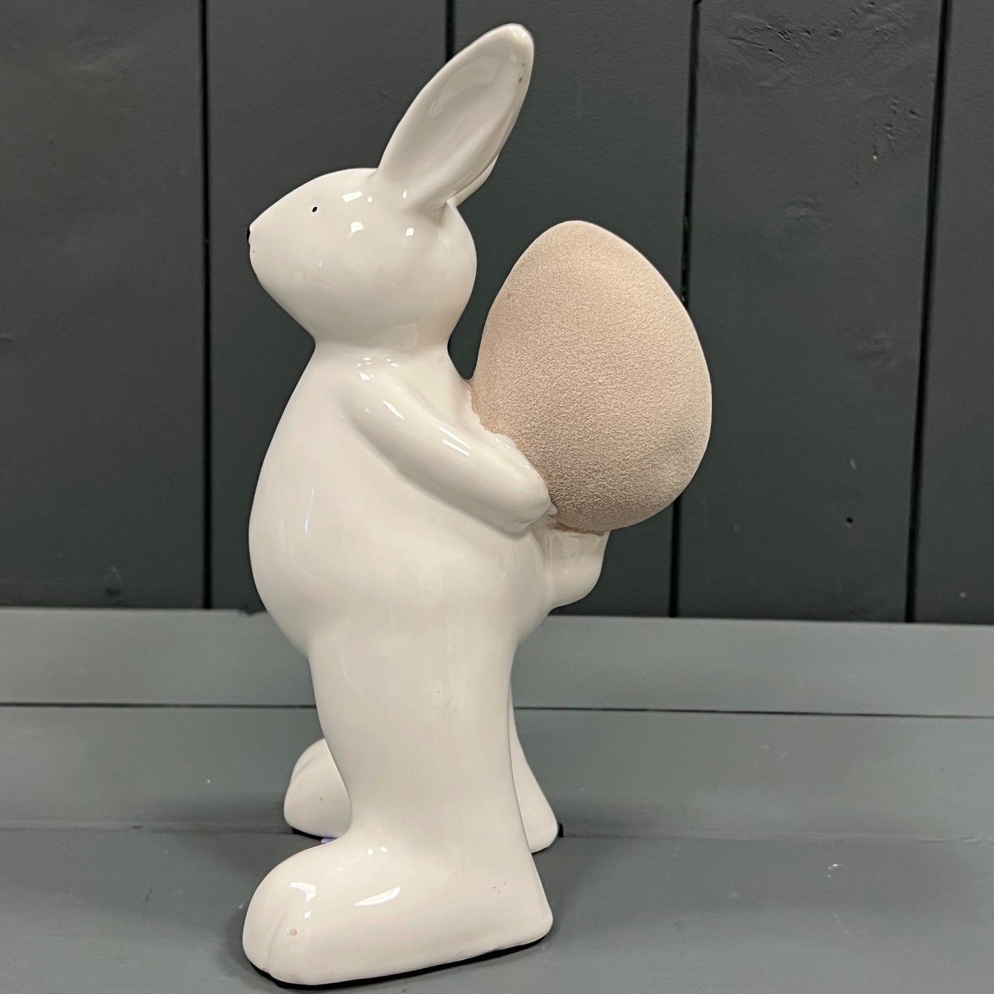 Ceramic White Rabbit Holding Egg