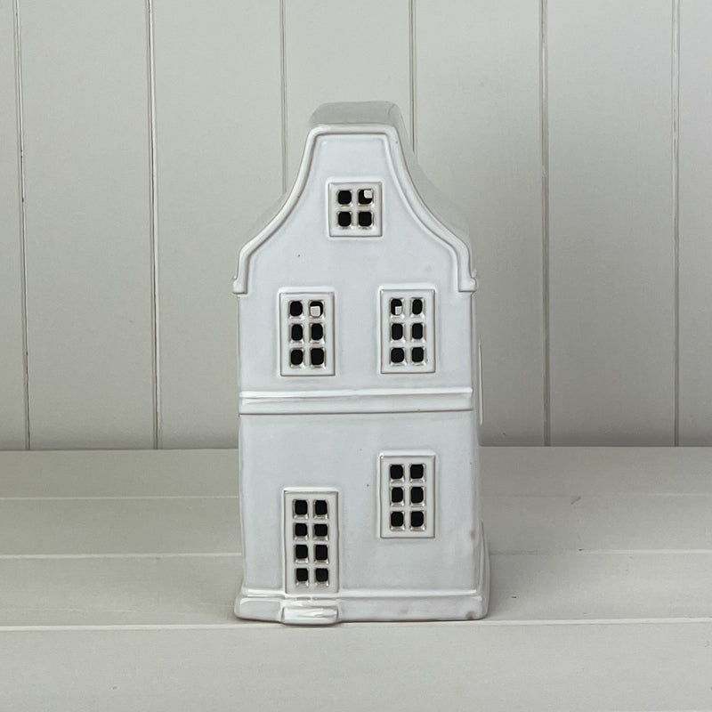 White Ceramic House Ornament with LED