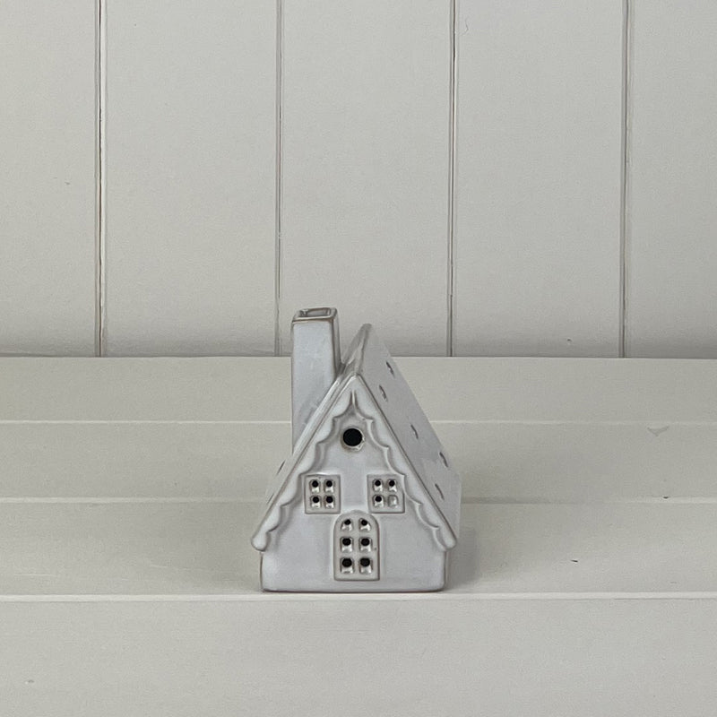 White Ceramic House Ornament with LED