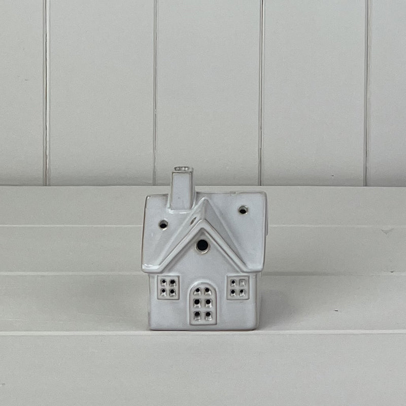 White Ceramic House Ornament With Led