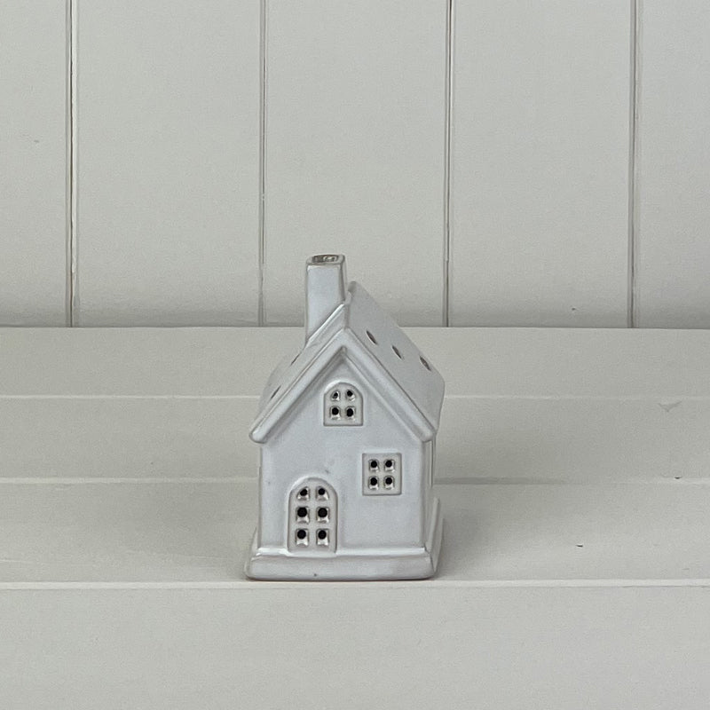 White Ceramic House Ornament With Led
