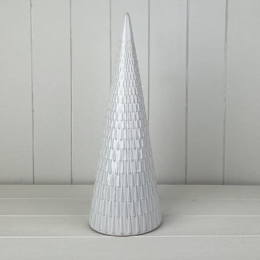 White Ceramic Tree Oranament with Textured Detail