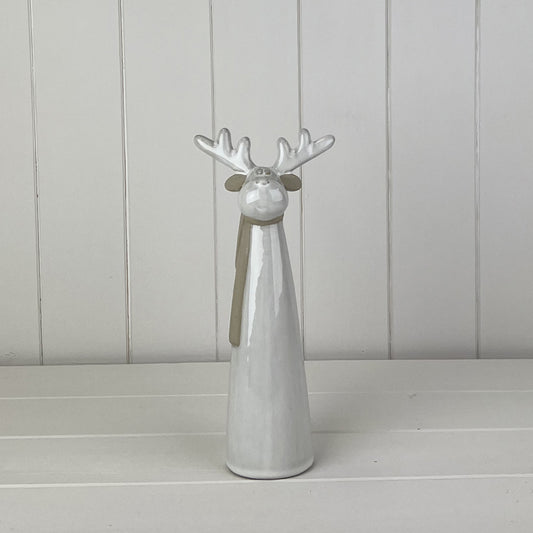 Glazed Ceramic Tall Reindeer Ornament With Texture Detail
