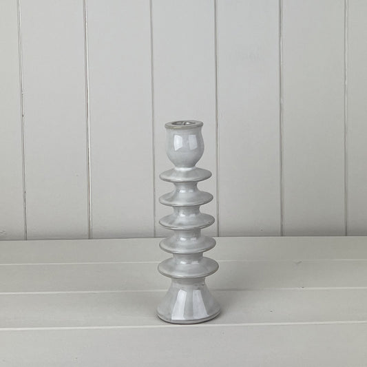 Glazed Ceramic Candle Holder with Textured Detail