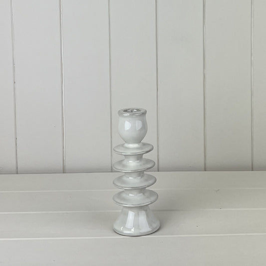 Glazed Ceramic Candle Holder with Textured Detail