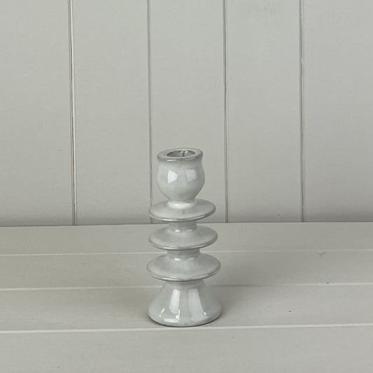 Glazed Ceramic Candle Holder with Textured Detail