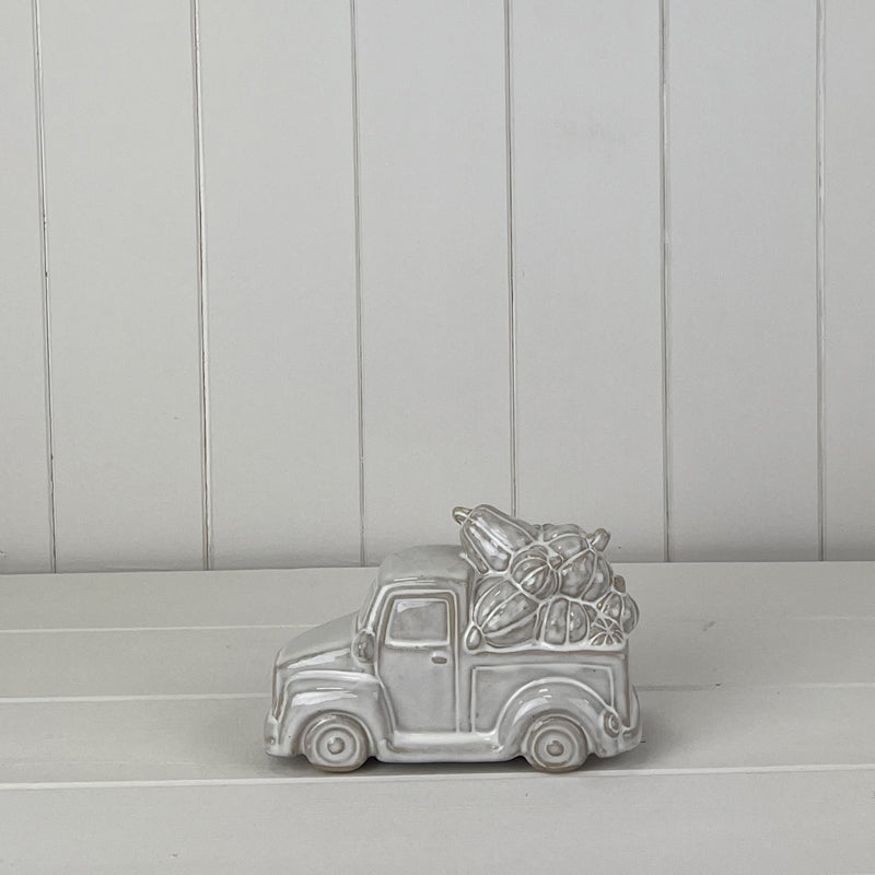 Glazed Ceramic Car Carrying Pumpkins Ornament with Textured Detail