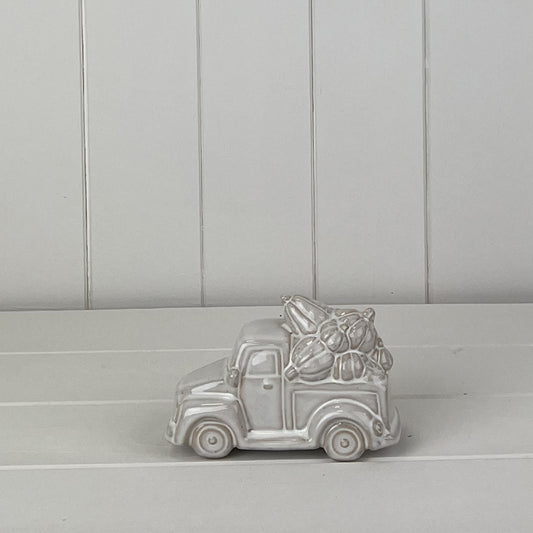 Glazed Ceramic Car Carrying Pumpkins Ornament with Textured Detail