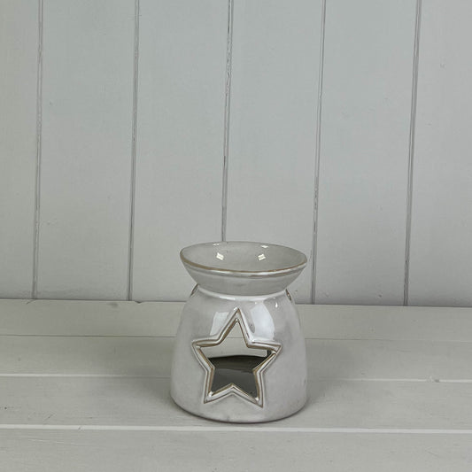 Glazed Ceramic Wax Oil Burner With Star Cut Out With Textured Detail