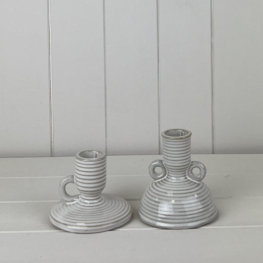 Glazed Ceramic Candle Holder With Textured Detail