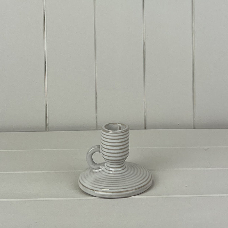 Glazed Ceramic Candle Holder with Textured Detail