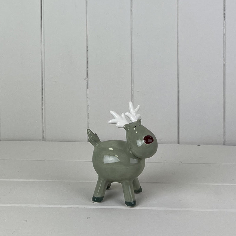 Dark Green/White Ceramic Reindeer Decoration