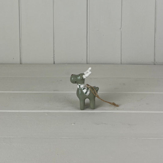 Light Green/White Ceramic Hanging Reindeer Decoration