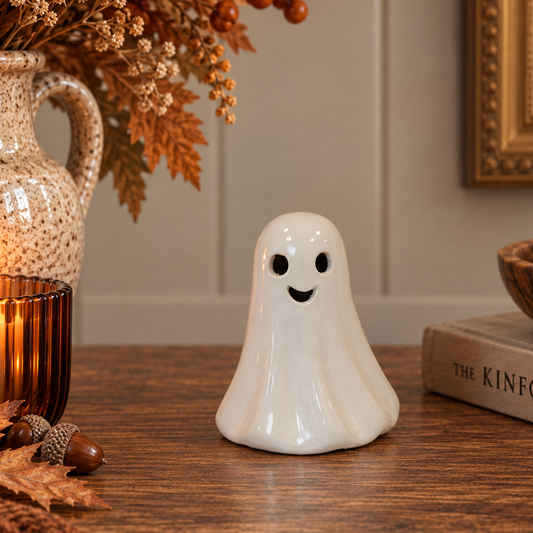 White Ceramic Ghost Decoration with LED