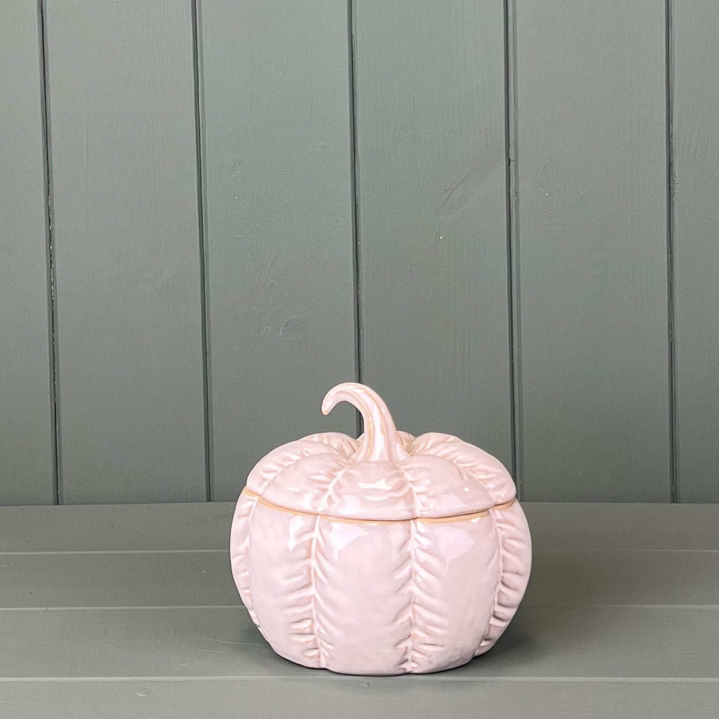 Glazed Ceramic Pumpkin Jar with Textured Detail