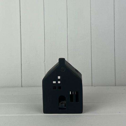 Short Black Ceramic LED House with Cut Out Windows