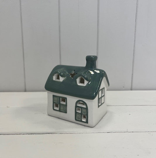 White/Green Ceramic House Tealight